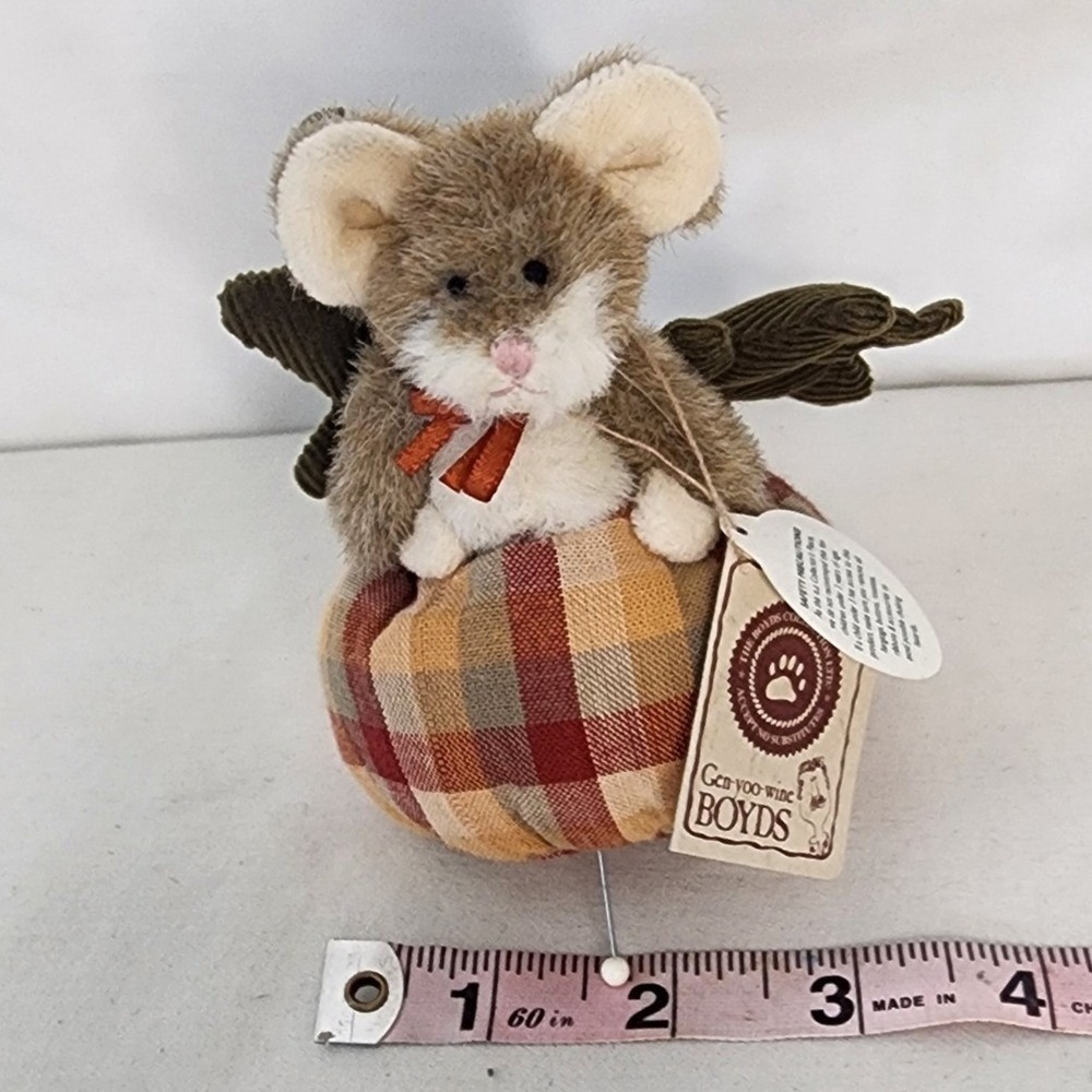 Boyds Bears Vintage Felix Poppinsquash Mouse in Plaid Pumpkin Fall Decor NWT